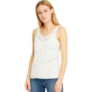 ZARA Trafaluc Women's Size S Off Ivory Floral Lace Sleeveless Top Stretch Blouse